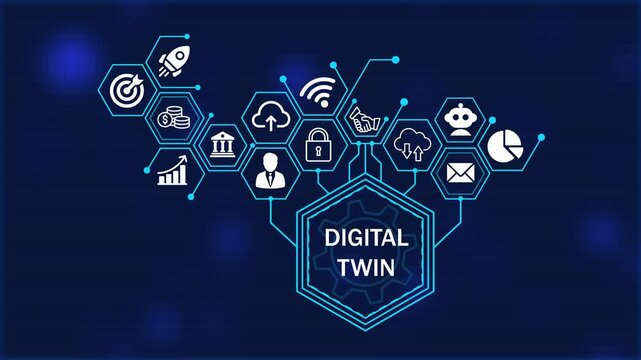 Digital twin Concept. Business about diagram Infographics. Business, Technology, Internet and network concept. Strategy Framework for Business Growth concept. 4k video