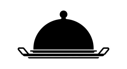 Fototapeta premium A minimalist black and white icon depicting a classic silver food serving tray with a rounded dome lid cover