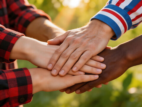 Hands stacked together in unity