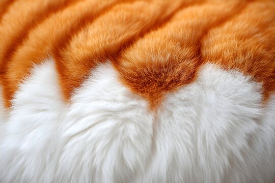Soft texture of orange and white cat fur close up showing fluffy animal hair detail and pattern