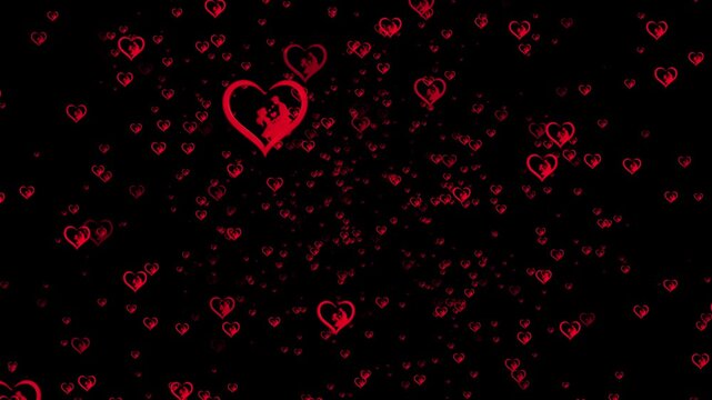 Romantic red heart particles floating on black background, love concept motion for valentine&rsquo;s day celebration