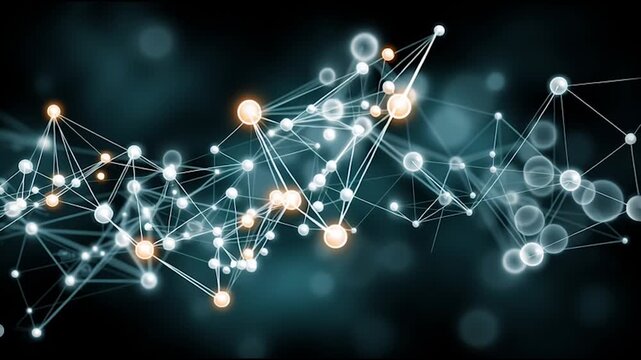 Abstract colorful business connection of lines from nodes It is connected to endless nodes and represents the innovation of communication cyber security in the network with black background	