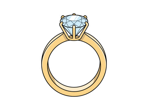 Single diamond ring vector illustration on white background for wedding and valentine's day gift