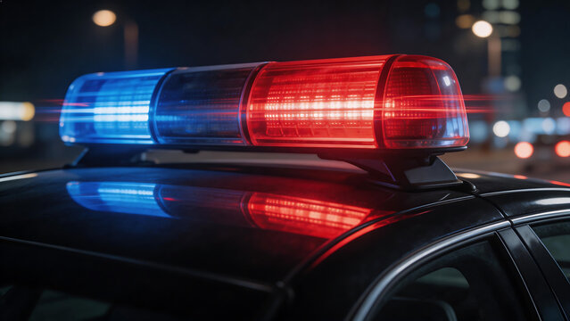 Police car roof lights at night