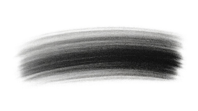 Black charcoal brush stroke. Hand drawn graphite texture isolated on white background.