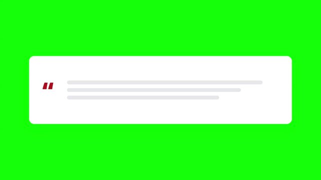 Three white quote box overlays with red quotation marks isolated on a bright green background with displays three rectangular marks placeholder text