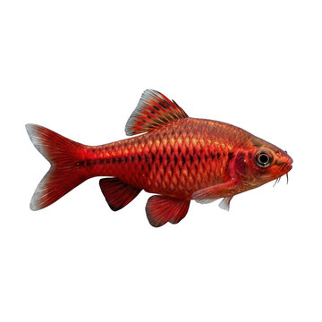 Red Cherry Barb fish swimming gracefully in clear water with vibrant scales