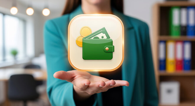 Budget wallet icon packed with cash notes and gold coins as a sign of everyday spending and family money control, thrifty emblem for household finance advice and shopping cost publications