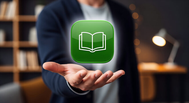 Ebook icon of a wide open cover, story emblem inviting bedtime reading and long novels, weekend chapters and page turning joy welcomed by online library promotions and book lover publications
