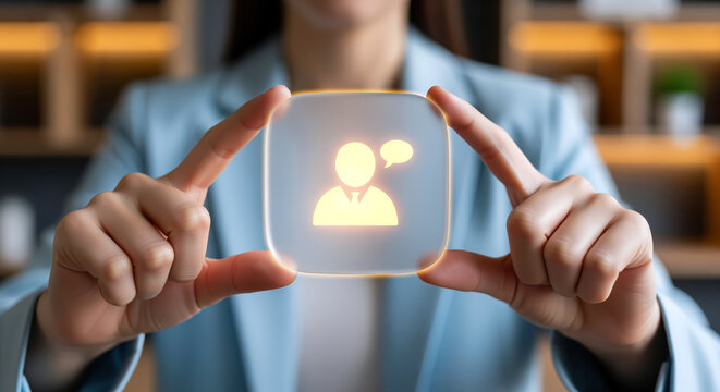 Feedback icon of a speaker with a speech bubble, opinion emblem about user reviews, testimonial quotes and open conversations for social survey stories and online reputation publications