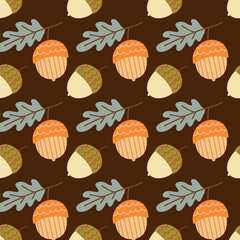 Autumn acorn pattern seamless oak leaf background vector illustration for fabric packaging wallpaper design © Aich Talg