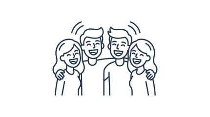Fototapeta premium Group of Laughing Friends Outline Vector Illustration