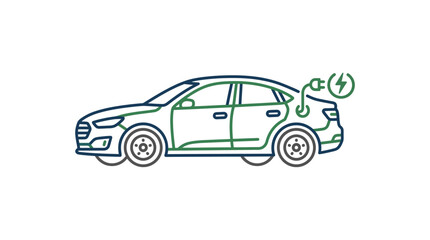 Fototapeta premium Electric Car Line Art Vector Illustration