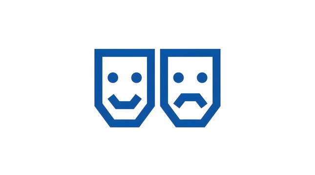 Blue theater masks icon representing comedy and tragedy