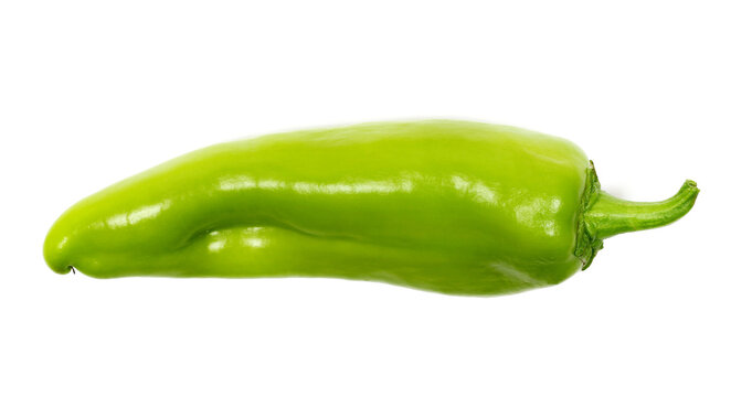  Fresh whole green pepper, paprika isolated on white, top view