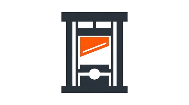Minimalist guillotine icon with orange accent on white background