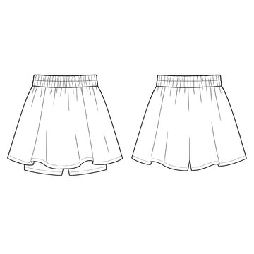 Mini Flare Skirt Technical Flat Drawing - Front and Back View Fashion Sketch