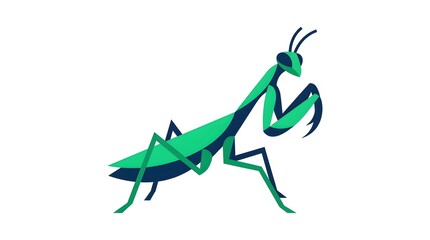 Fototapeta premium Minimalist vector illustration of a green praying mantis insect