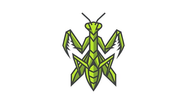 Geometric green praying mantis vector illustration on white background