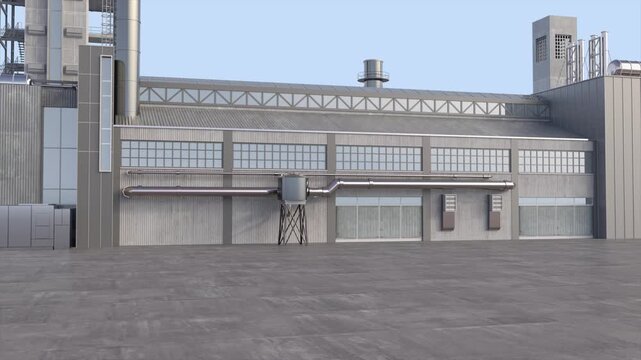  Industrial Building Factory Plant Exterior 3D Rendered Animation 4K I0020
