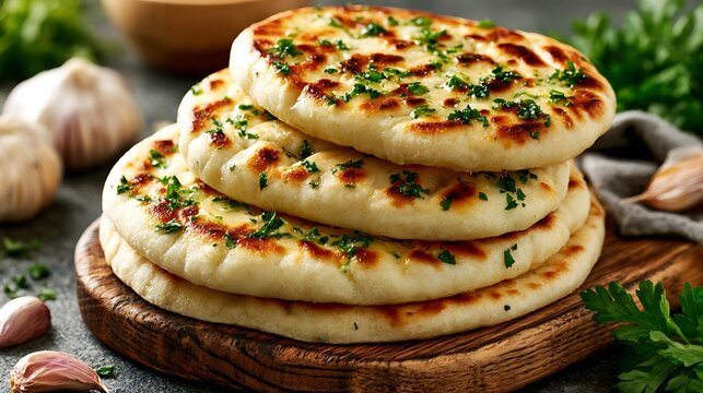Freshly baked pizza with basil and cheese on wooden board