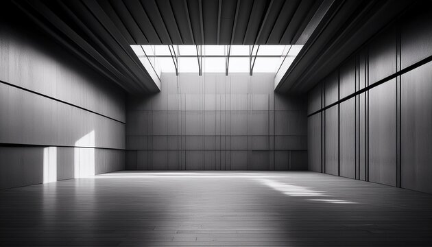 empty interior void framed by minimal structure black and white photography