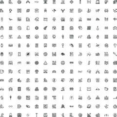 Fototapeta premium Simple minimalist line art pictograms forming a grid pattern, representing multimedia, web, lifestyle, food, and communication elements for interface design
