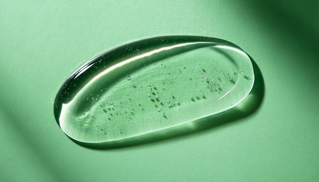 clear gel swatch texture on pale green background with hard shadow skincare serum sample or cosmetic product macro backdrop