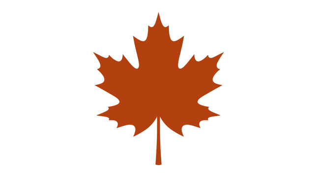 A flat graphic vector illustration of a single brown maple leaf centered on a plain white background, symbolizing autumn season change.