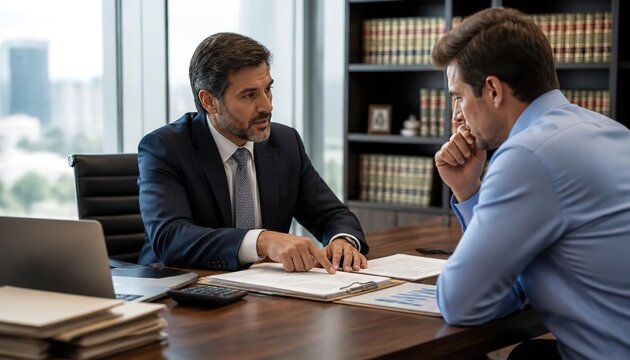 Professional Lawyer Providing Legal Consultation to Male Client in Office.