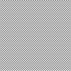 Fish scale wallpaper. Asian traditional ornament with repeated scallops. Repeated black curves on white background. Seamless surface pattern design with semicircles. Grid motif. Digital paper. Vector. © funkyplayer