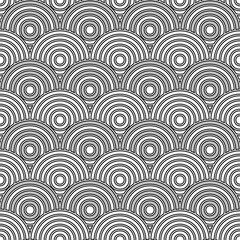 Seamless japanese pattern with scales. Fish scale wallpaper. Asian traditional ornament with repeated scallops. Repeated circles and semicircles background. Vinyl motif. Surface design. Vector art. © funkyplayer