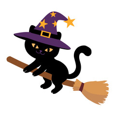 Cat witch hat broomstick flying halloween feline magic © BlackGroundMeYou 