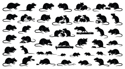 Fototapeta premium Dynamic Vector Collection of Rat and Mouse Silhouettes in Various Poses