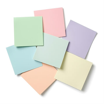 Pastel sticky notes isolated on white. Colorful adhesive paper memo pads for office tasks.