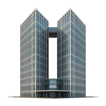 Modern office building isolated on white. Contemporary skyscraper with glass facade.