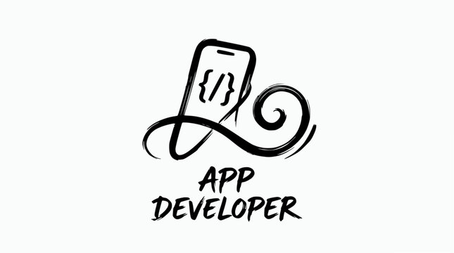 Minimalist app developer logo with phone and code brackets.