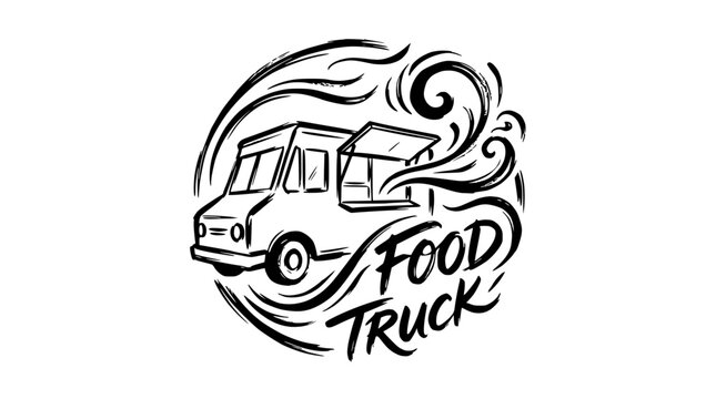 Dynamic Food Truck graphic logo with flowing line art.