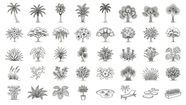 Tropical Landscape Plant CAD Blocks Elevation Vector Collection for Resort Design