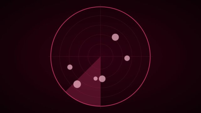 Digital radar screen scanning interface with moving targets and data points animation 4k sonar