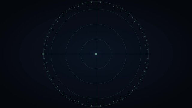 Digital radar screen interface with rotating scanning beam for military and navigation technology applications animation 4k