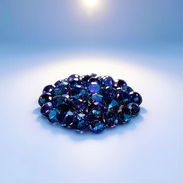Group of dark blue gemstones. Isolated pile of sparkling sapphire crystals on white.