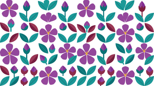 Seamless Purple Floral Pattern with Teal Leaves Vector Background