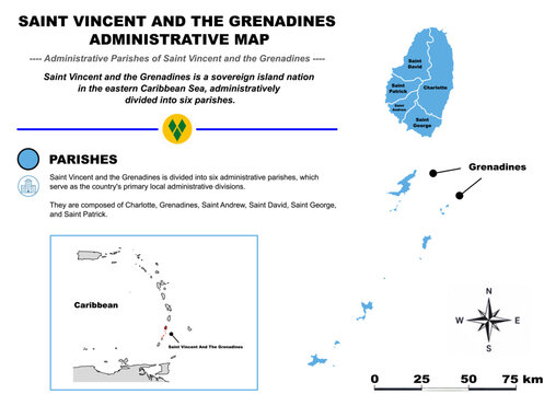 Saint Vincent and the Grenadines Administrative Map with All Parish Boundaries