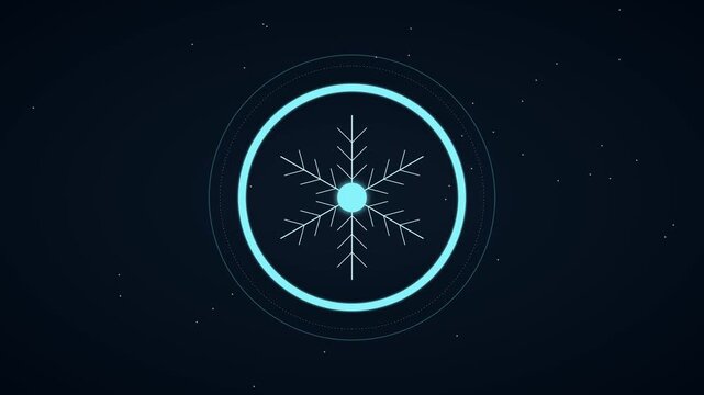 Digital snowflake loading progress bar animation with glowing neon hud interface for winter tech and holiday software 4k