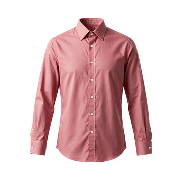 Classic long sleeve button down shirt in red cotton texture as transparent PNG