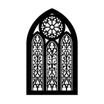 Gothic cathedral window silhouette ornament as transparent PNG