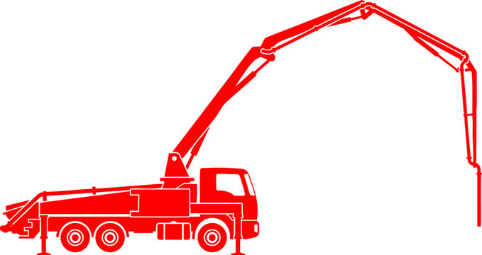 Red concrete pump truck silhouette with extended boom