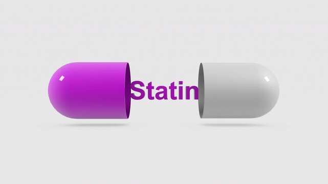 3D animation of pill opening revealing the word Statin