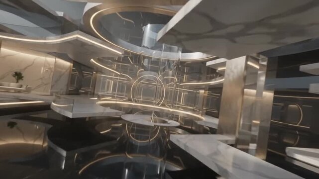 Luxury Celestial Nexus with Futuristic Titanium Rings and Premium Architectural Lighting 8K